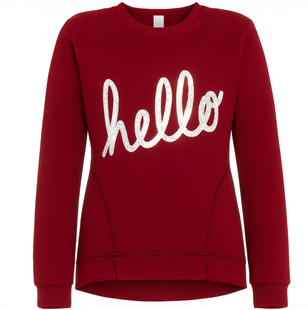 Girls&rsquo; burgundy sweatshirt &ldquo;hello&rdquo; with silver sequins G-031, 134