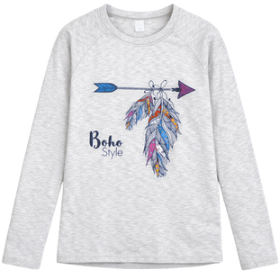Лонгслів для дівчинки "G-0034" білий меланж з принтом Boho Style DINOS фото