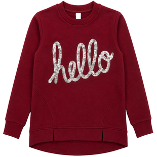 Girls&rsquo; burgundy sweatshirt &ldquo;hello&rdquo; with silver sequins G-031, 134
