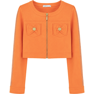 Girl's Jacket Bolero Wojcik "Numer Jeden" Cotton Knit Orange Zipper Up, 134