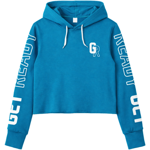 Girl's Hoodie "G-036 GR" Turquoise Cropped with Sleeve Prints, 158