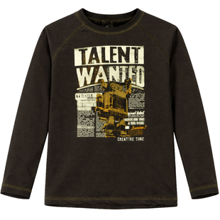 Boy's Brown Long Sleeve Shirt "Kreatywna Strefa" Wojcik with Collage Print, 86