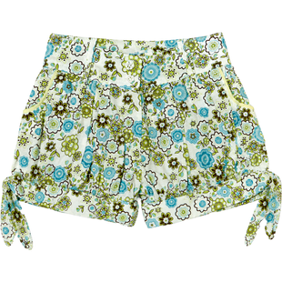 Girls Green Floral Summer Shorts Wojcik "Sloneczne Wakacje 2" with Side Ties, 92