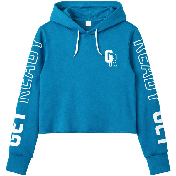 Girl's Hoodie "G-036 GR" Turquoise Cropped with Sleeve Prints, 158