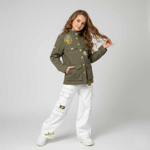 Girl's Cotton Jacket Wojcik "Czysty Liuks" Khaki with Embroidery, 128
