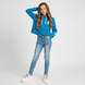 Girl's Hoodie "G-036 GR" Turquoise Cropped with Sleeve Prints, 158