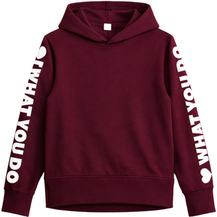 Girl's Hoodie "G-037 Like" Burgundy with Hood and Sleeve Inscriptions, 146