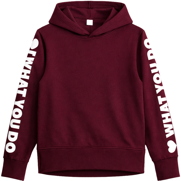 Girl's Hoodie "G-037 Like" Burgundy with Hood and Sleeve Inscriptions, 146