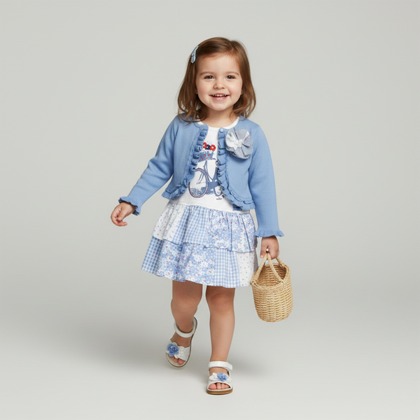 Girl's Blue Sweater Wojcik "Kwiatuszek" Bolero with Flowe, 92