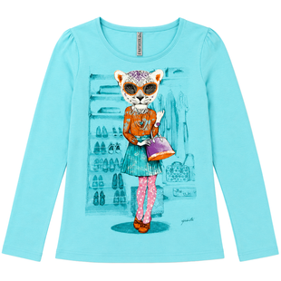 Light Blue Printed Long Sleeve Top for Teen Girls Reporter Young "133-42G-21-410", 152