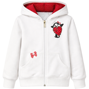 Girl's Hoodie Wojcik "Kotek i serduszko" White Zip-up with Hood, 86