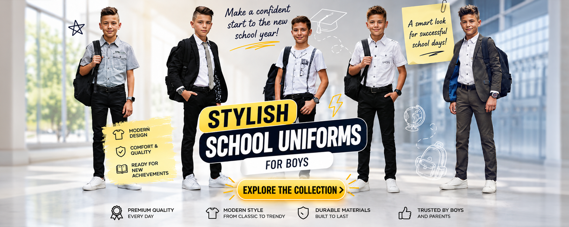 School uniforms for boys and teens — stylish school clothes for kids from classic styles to modern trends