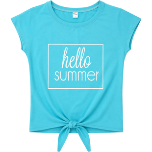 Футболка для дівчинки "G-010" блакитна з зав'язками та написом "Hello Summer" copy_728051827 фото