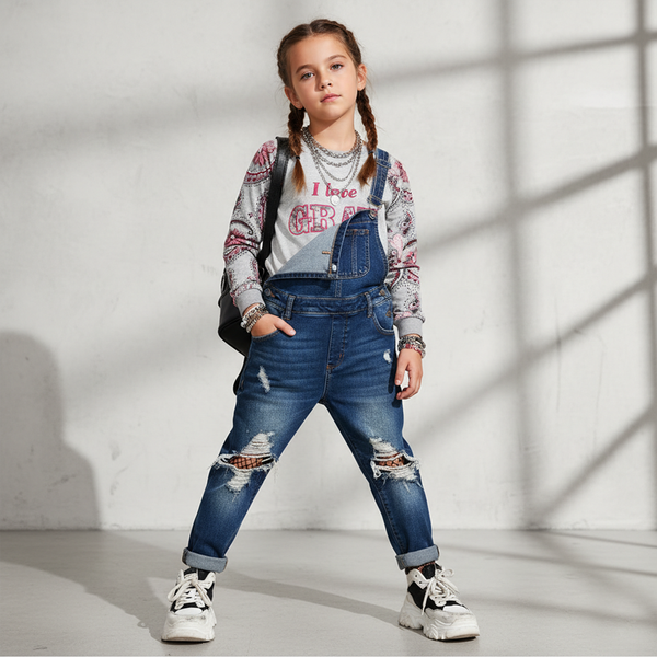 Girl's Sweatshirt "G-023" Grey with Printed Sleeves and Embroidery, 140