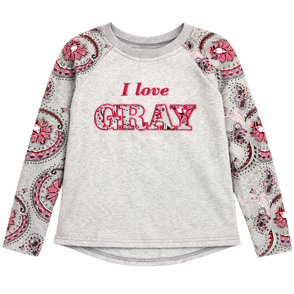 Girl's Sweatshirt "G-023" Grey with Printed Sleeves and Embroidery, 140