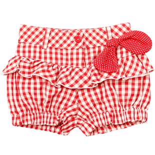 Girl's Shorts Wojcik "Kotek i serduszko" Red Plaid with Bow, 80