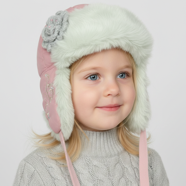 Winter hat with earflaps for girls Pupill Dream pink (1-2 years), 48-50 cm (1-2 years)