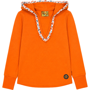 Girl's Orange Hoodie Wojcik "Pamietnik z Podrozy 1" with Hood and Ruffles, 140