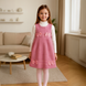 Warm Pinafore Dress for Girls Dinos 1029 Pink Polka Dot, 104