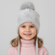 Pupill Weronika Girls' Grey Fur Winter Hat with Rhinestones and Pom-pom, 50-52 cm (2-3 years)