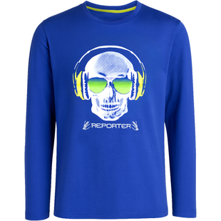 Teen boys&rsquo; long sleeve T-shirt Reporter Young blue with skull headphones print 133-42B-98-472, 146