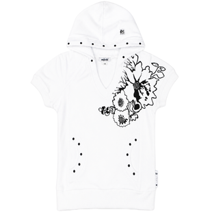 Girl's White Short Sleeve Hoodie Wojcik "Uroczy Dzien" with Floral Print, 128